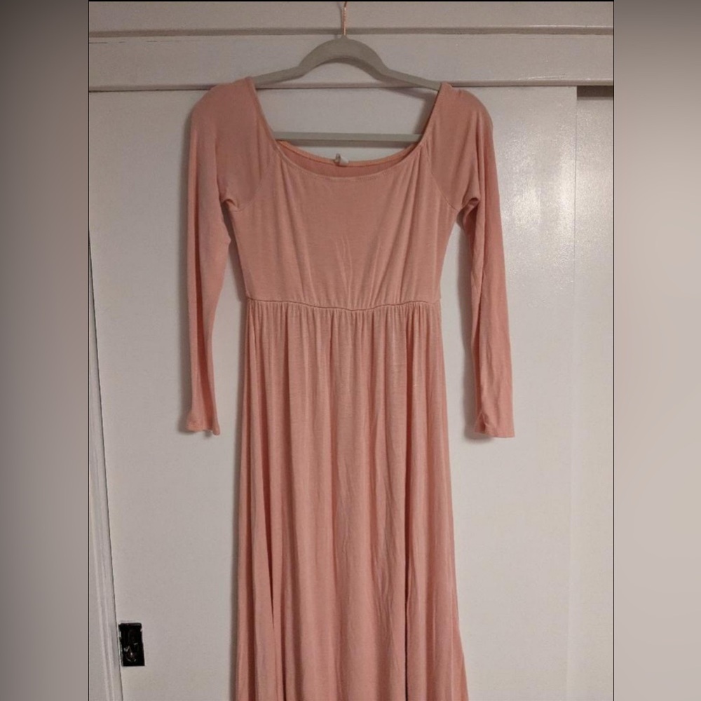 PinkBlush Maternity Pink Solid Off Shoulder Maxi Dress Sz M Tall